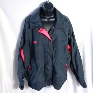 Sno Down Zinger vintage retro ski coat, black & hot pink